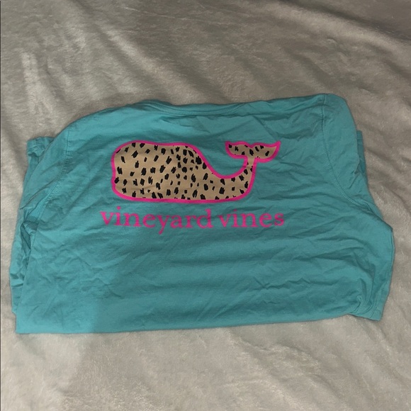 Vineyard Vines Teal Shirt with Leopard Whale - Picture 2 of 2
